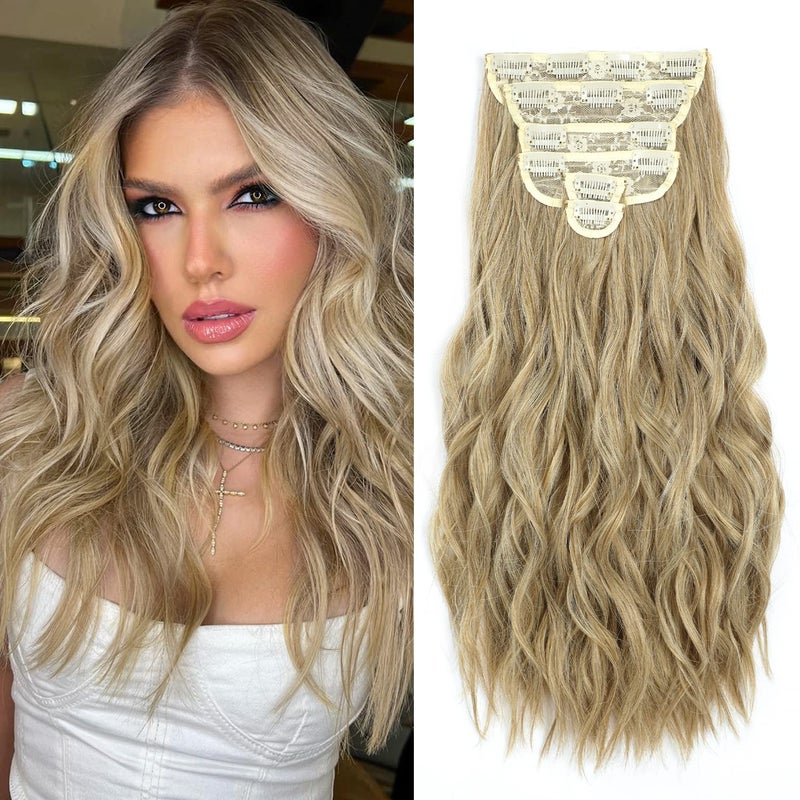 Fliace Clip in Hair Extensions 6 PCS Natural  Soft Hair  Blends Well Hair Extensions Long Wavy Hairpieces20inch 6pcsMixed Dirty Blonde